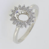 Sterling Silver Semi Mount Ring Setting Oval OV 8x6mm Double Halo White Topaz L5 - Syzjewelry